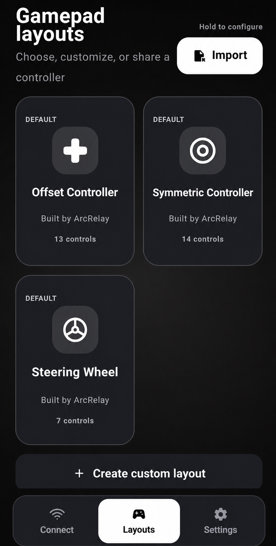 Layouts list on the phone